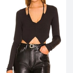 BY.DYLN Wyatt Ribbed Cutout Long Sleeve Crop Top Black XS NWT Revolve